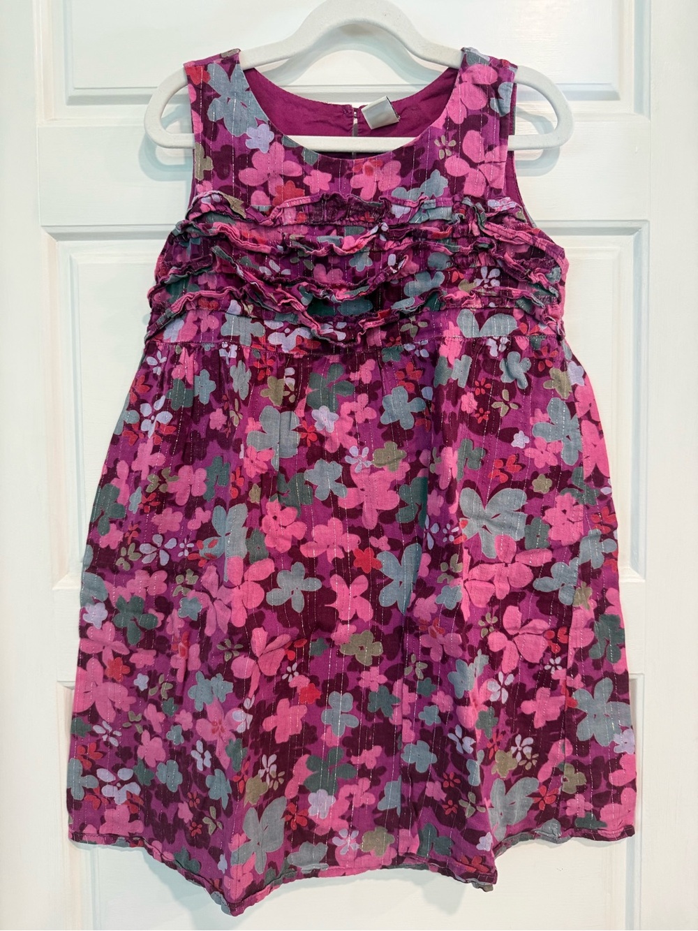 Old Navy Girls Floral Dress Size S 6-7 Pink Purple Ruffle Bodice Spring Easter